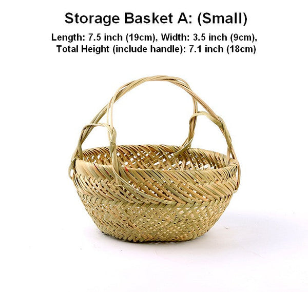 Large Picnic Food Basket with Handle, Natural Hand-woven Bamboo Basket, Lovely Bamboo Baskets for Vegetable, Natural Fruit Basket Kitchen Storage Baskets-Grace Painting Crafts