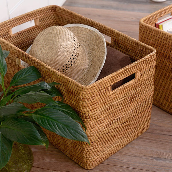 Extra Large Rectangular Storage Basket, Large Storage Baskets for Clothes, Woven Rattan Storage Basket for Shelves, Storage Baskets for Kitchen-Grace Painting Crafts