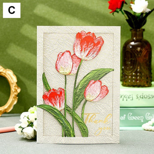 Tulip Flower Greeting Cards, Creative Birthday Greeting Card, Beautiful Greeting Cards to Friends, Original Handmade Greeting Cards-Grace Painting Crafts