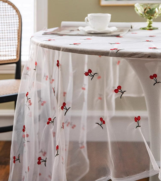 Extra Large Rectangular Tablecloth for Oval Table, Rectangular Table Covers for Coffee Table, Cherry Lace Tablecloths, Lace Embroidered Table Covers-Grace Painting Crafts