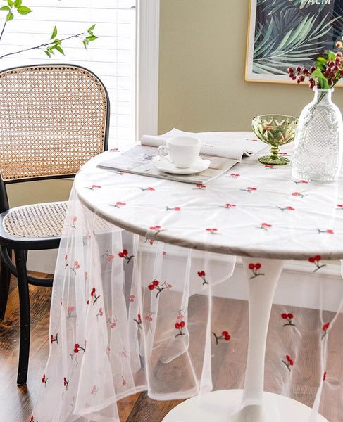 Extra Large Rectangular Tablecloth for Oval Table, Rectangular Table Covers for Coffee Table, Cherry Lace Tablecloths, Lace Embroidered Table Covers-Grace Painting Crafts