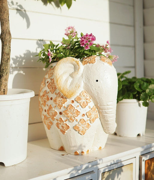 Animal Statue for Garden Ornaments, Oversized Modern Garden Flower Pot, Extra Large Elephant Garden Flowerpots, Resin Statue for Garden, Villa Outdoor Garden Flower Pots-Grace Painting Crafts