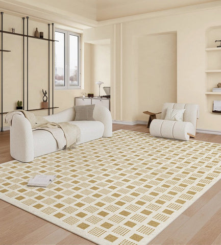 Dining Room Modern Floor Carpets, Modern Rug Ideas for Bedroom, Chequer Modern Rugs for Living Room, Contemporary Soft Rugs Next to Bed-Grace Painting Crafts