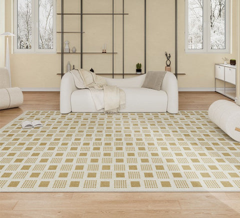 Modern Rug Ideas for Bedroom, Dining Room Modern Floor Carpets, Chequer Modern Rugs for Living Room, Contemporary Soft Rugs Next to Bed-Grace Painting Crafts