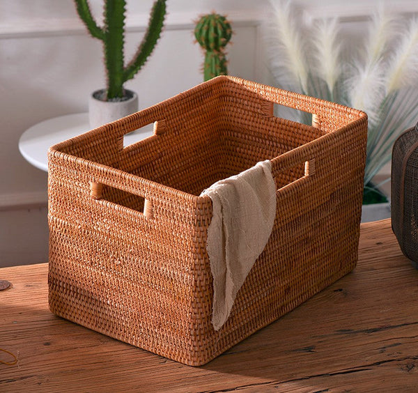 Large Laundry Storage Basket for Clothes, Rectangular Storage Basket, Rattan Baskets, Storage Baskets for Bedroom, Storage Baskets for Shelves-Grace Painting Crafts