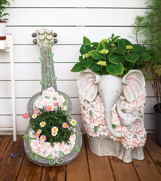 Unique Guitar Flowerpot for Garden Ornaments, Modern Garden Flower Pot, Beautiful Guitar Flowerpot, Villa Outdoor Decor Gardening Ideas-Grace Painting Crafts