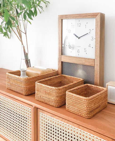 Rectangular Storage Basket for Living Room, Small Kitchen Storage Baskets, Woven Storage Baskets, Rattan Storage Baskets for Shelves-Grace Painting Crafts
