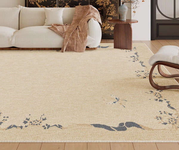 Cream Color Flower Pattern Rugs under Coffee Table, Large Modern Rugs for Bedroom, Modern Rugs for Living Room, Contemporary Modern Rugs for Dining Room-Grace Painting Crafts