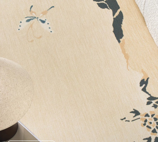Cream Color Flower Pattern Rugs under Coffee Table, Large Modern Rugs for Bedroom, Modern Rugs for Living Room, Contemporary Modern Rugs for Dining Room-Grace Painting Crafts