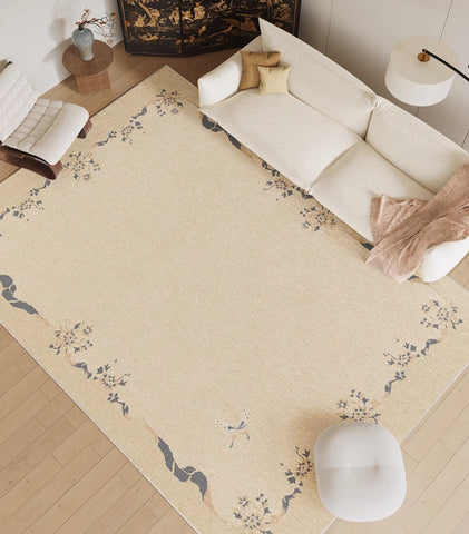 Cream Color Flower Pattern Rugs under Coffee Table, Large Modern Rugs for Bedroom, Modern Rugs for Living Room, Contemporary Modern Rugs for Dining Room-Grace Painting Crafts