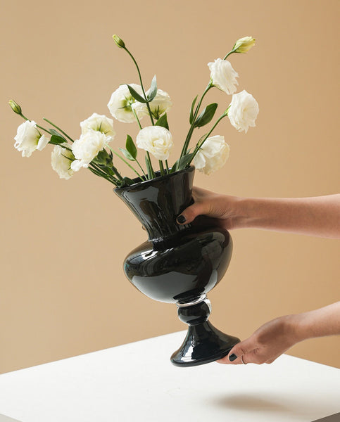 Mid Century Glass Vases, Handmade Modern Vases for Living Room, Modern Glass Vase for Flowers, Unique Decorative Glass Vase, Centerpiece Contemporary Vases on Table-Grace Painting Crafts