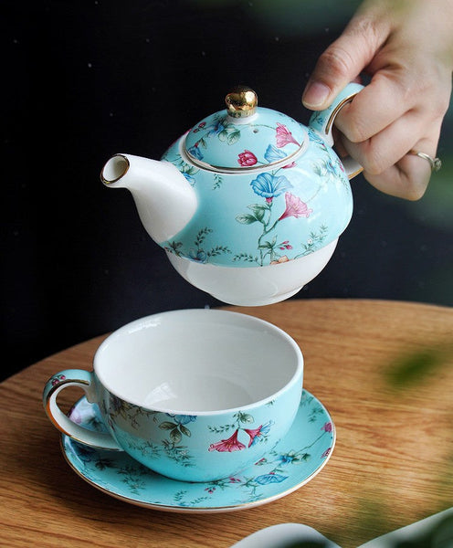 Stackable Teapot and Cup Set, Ceramic Tea Pot with Integrated Cup, Porcelain Teapot with Matching Cup and Saucer in Gift Box, Mother and Baby Teapot with Matching Saucer-Grace Painting Crafts