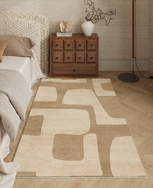 Unique Geometric Modern Rugs under Dining Room Table, Brown Modern Carpets for Office, Abstract Modern Rugs for Living Room, Contemporary Modern Rugs Next to Bed-Grace Painting Crafts