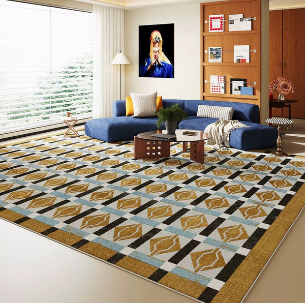 Modern Living Room Rug Ideas, Geometric Modern Rugs for Dining Room, Mid Century Colorful Rugs, Contemporary Abstract Rugs under Coffee Table-Grace Painting Crafts
