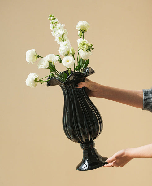 Mid Century Glass Vases, Handmade Modern Vases for Living Room, Modern Glass Vase for Flowers, Unique Decorative Glass Vase, Centerpiece Contemporary Vases on Table-Grace Painting Crafts