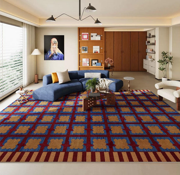 Living Room Colorful Modern Rugs, Geometric Modern Rugs for Dining Room, Mid Century Modern Rugs, Contemporary Abstract Rugs under Coffee Table-Grace Painting Crafts