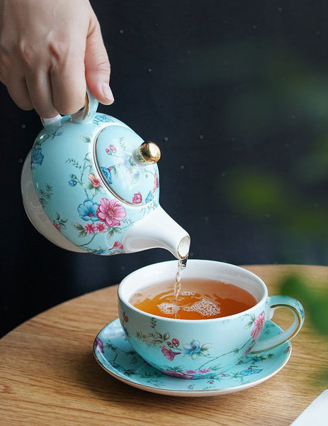 Stackable Teapot and Cup Set, Ceramic Tea Pot with Integrated Cup, Porcelain Teapot with Matching Cup and Saucer in Gift Box, Mother and Baby Teapot with Matching Saucer-Grace Painting Crafts