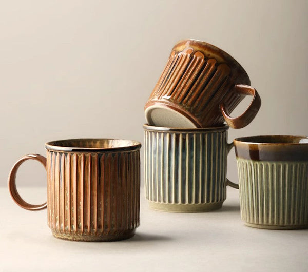 Unique Tea Cup, 10 oz Creative Brown Green Ceramic Coffee Mugs, Large Modern Handmade Pottery Coffee Cup, Large Capacity Coffee Mugs-Grace Painting Crafts