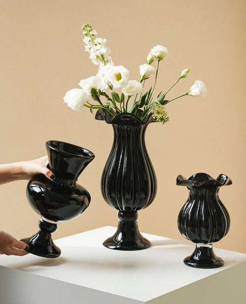 Mid Century Glass Vases, Handmade Modern Vases for Living Room, Modern Glass Vase for Flowers, Unique Decorative Glass Vase, Centerpiece Contemporary Vases on Table-Grace Painting Crafts