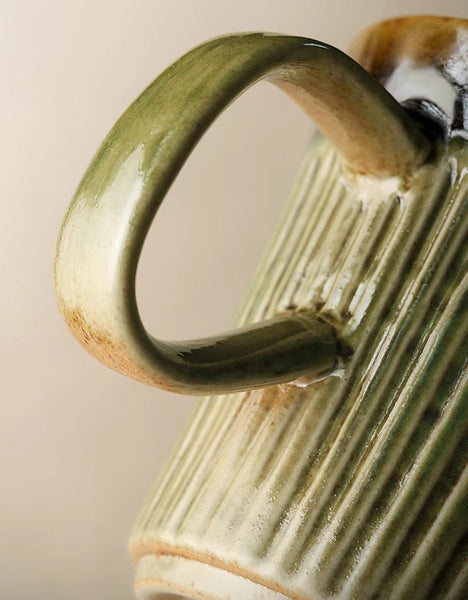 Creative Brown Green Ceramic Coffee Mugs, Unique Coffee Mugs, Large Modern Handmade Pottery Coffee Cup, Large Capacity Coffee Mugs-Grace Painting Crafts