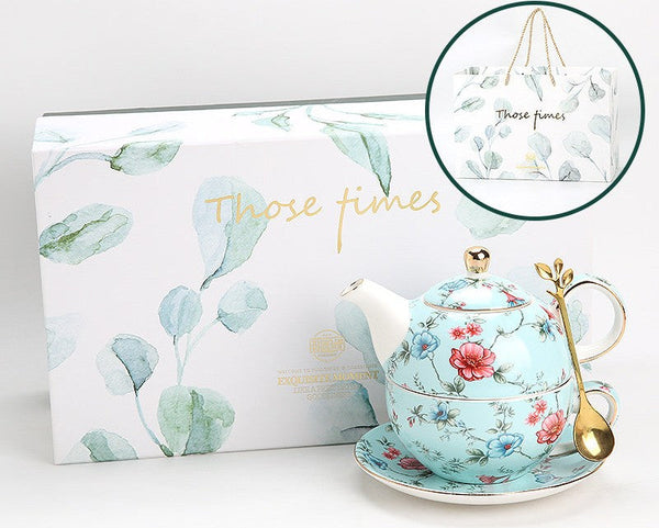 Stackable Teapot and Cup Set, Ceramic Tea Pot with Integrated Cup, Porcelain Teapot with Matching Cup and Saucer in Gift Box, Mother and Baby Teapot with Matching Saucer-Grace Painting Crafts