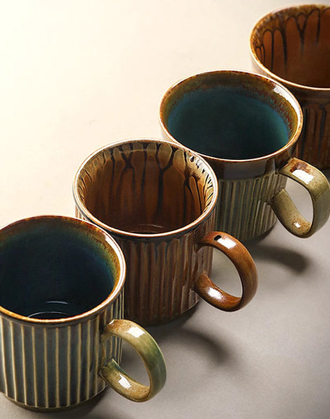 Creative Brown Green Ceramic Coffee Mugs, Unique Coffee Mugs, Large Modern Handmade Pottery Coffee Cup, Large Capacity Coffee Mugs-Grace Painting Crafts