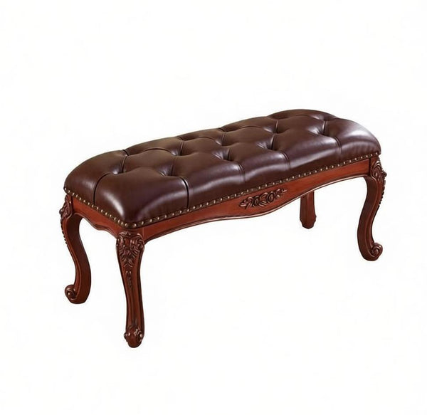 Dark Brown Leather Stool, Genuine Leather Solid Wood Entry Bench, Vintage Dressing Table Stool, Rubber Wood Footstool, Farmhouse Entryway Bench, Leather Lounge Chair Modern-Grace Painting Crafts