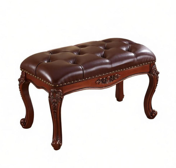 Dark Brown Leather Stool, Genuine Leather Solid Wood Entry Bench, Vintage Dressing Table Stool, Rubber Wood Footstool, Farmhouse Entryway Bench, Leather Lounge Chair Modern-Grace Painting Crafts