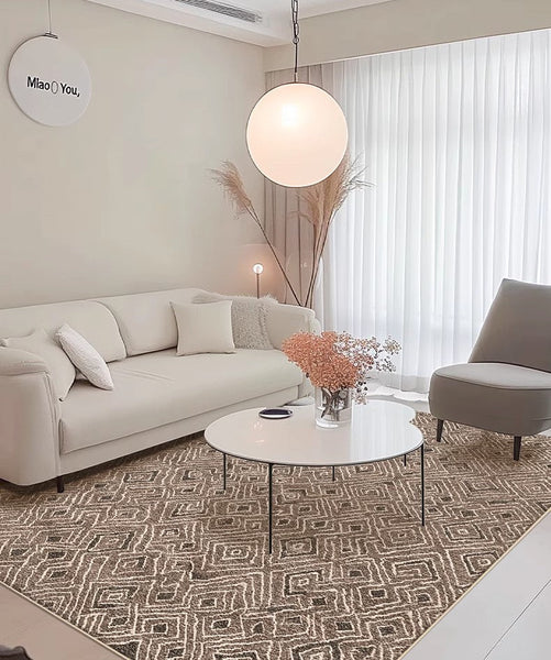 Brown Modern Rug Ideas for Bedroom, Large Modern Rugs for Living Room, Abstract Geometric Modern Rugs, Modern Rugs for Dining Room-Grace Painting Crafts