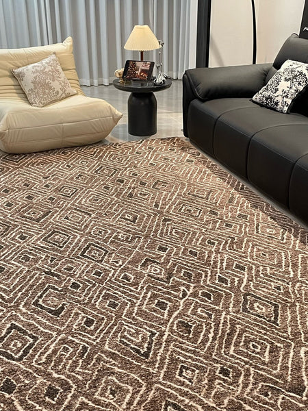 Brown Modern Rug Ideas for Bedroom, Large Modern Rugs for Living Room, Abstract Geometric Modern Rugs, Modern Rugs for Dining Room-Grace Painting Crafts