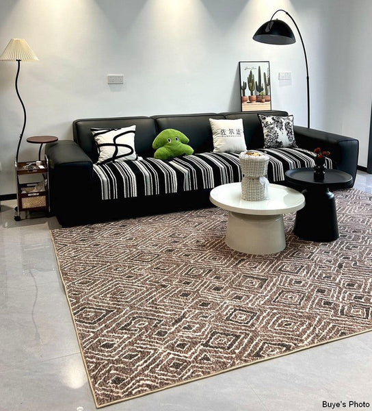 Brown Modern Rug Ideas for Bedroom, Large Modern Rugs for Living Room, Abstract Geometric Modern Rugs, Modern Rugs for Dining Room-Grace Painting Crafts