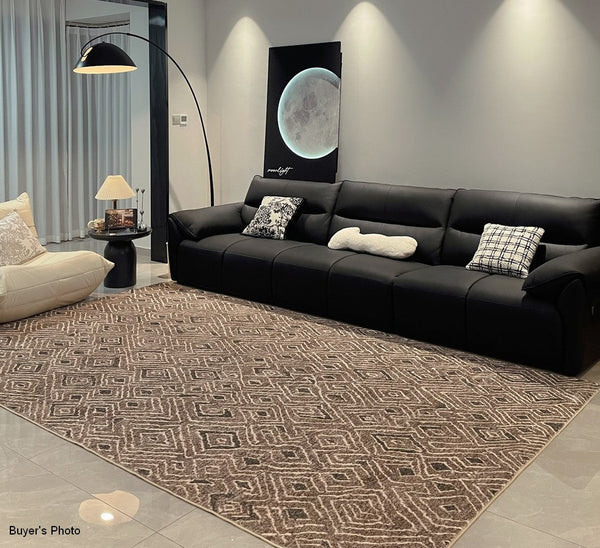 Brown Modern Rug Ideas for Bedroom, Large Modern Rugs for Living Room, Abstract Geometric Modern Rugs, Modern Rugs for Dining Room-Grace Painting Crafts