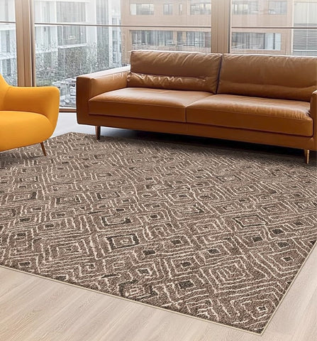 Brown Modern Rug Ideas for Bedroom, Large Modern Rugs for Living Room, Abstract Geometric Modern Rugs, Modern Rugs for Dining Room-Grace Painting Crafts