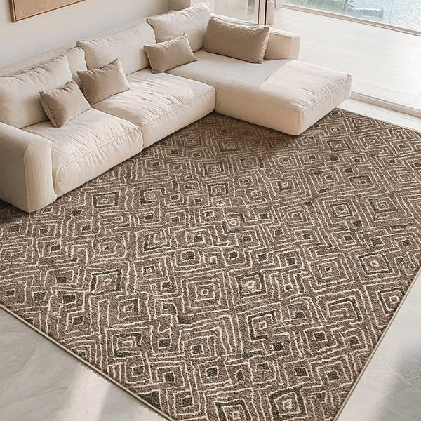 Brown Modern Rug Ideas for Bedroom, Large Modern Rugs for Living Room, Abstract Geometric Modern Rugs, Modern Rugs for Dining Room-Grace Painting Crafts