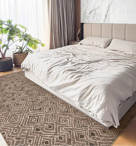 Brown Modern Rug Ideas for Bedroom, Large Modern Rugs for Living Room, Abstract Geometric Modern Rugs, Modern Rugs for Dining Room-Grace Painting Crafts