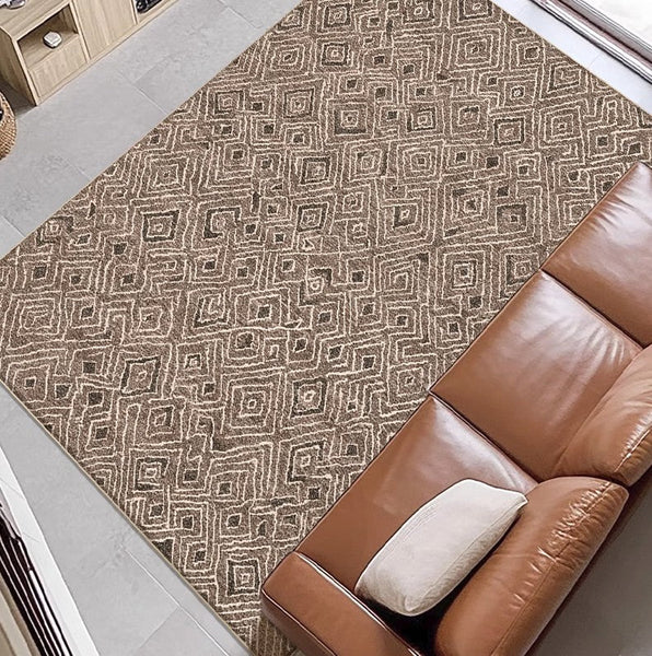 Brown Modern Rug Ideas for Bedroom, Large Modern Rugs for Living Room, Abstract Geometric Modern Rugs, Modern Rugs for Dining Room-Grace Painting Crafts