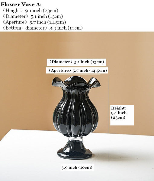 Mid Century Glass Vases, Handmade Modern Vases for Living Room, Modern Glass Vase for Flowers, Unique Decorative Glass Vase, Centerpiece Contemporary Vases on Table-Grace Painting Crafts