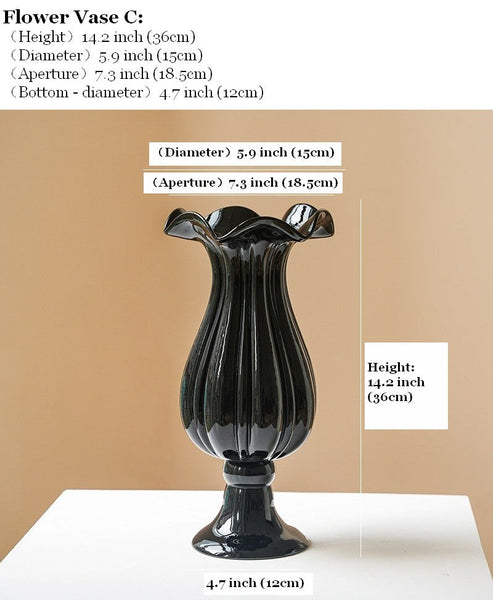 Mid Century Glass Vases, Handmade Modern Vases for Living Room, Modern Glass Vase for Flowers, Unique Decorative Glass Vase, Centerpiece Contemporary Vases on Table-Grace Painting Crafts