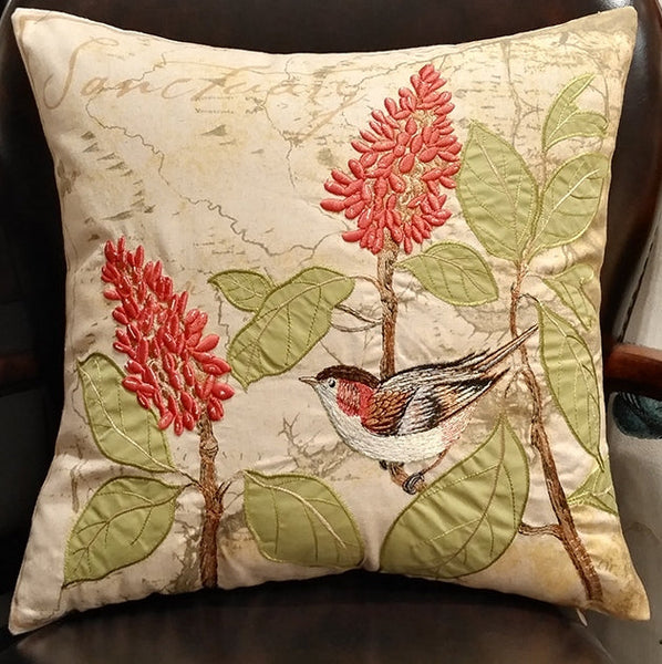 Decorative Throw Pillows for Couch, Bird Pillows, Pillows for Farmhouse, Sofa Throw Pillows, Embroidery Throw Pillows, Rustic Pillows-Grace Painting Crafts