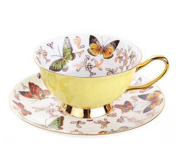 Creative Butterfly Ceramic Coffee Cups, Unique Butterfly Coffee Cups and Saucers, Beautiful British Tea Cups, Creative Bone China Porcelain Tea Cup Set-Grace Painting Crafts