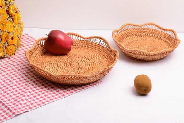 Woven Rattan Basket, Fruit Storage Basket, Woven Round Storage Basket, Storage Baskets for Kitchen-Grace Painting Crafts