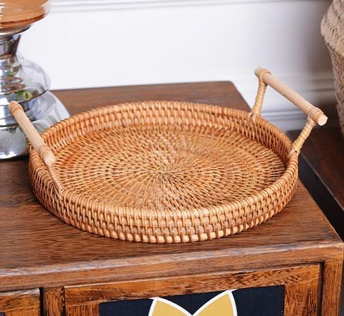 Small Rattan Storage Basket, Fruit Basket, Round Storage Basket with Handle, Kitchen Storage Baskets, Woven Storage Baskets-Grace Painting Crafts