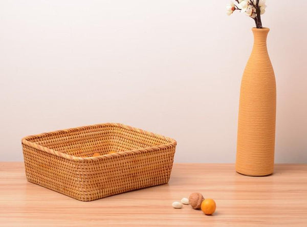 Rectangular Storage Baskets for Pantry, Small Rattan Kitchen Storage Basket, Storage Baskets for Shelves, Woven Storage Baksets-Grace Painting Crafts