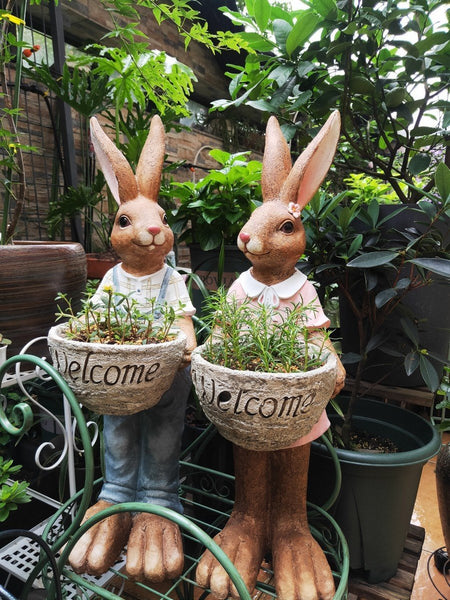Large Rabbit Lovers Statue for Garden, Bunny Flowerpot, Garden Courtyard Ornament, Villa Outdoor Decor Gardening Ideas-Grace Painting Crafts