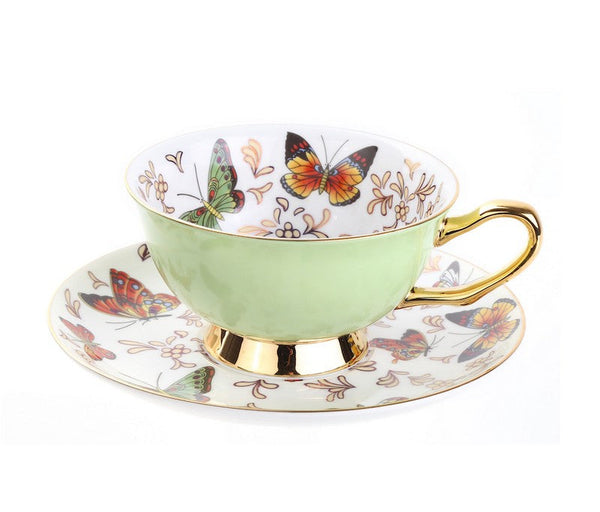 Creative Butterfly Ceramic Coffee Cups, Unique Butterfly Coffee Cups and Saucers, Beautiful British Tea Cups, Creative Bone China Porcelain Tea Cup Set-Grace Painting Crafts