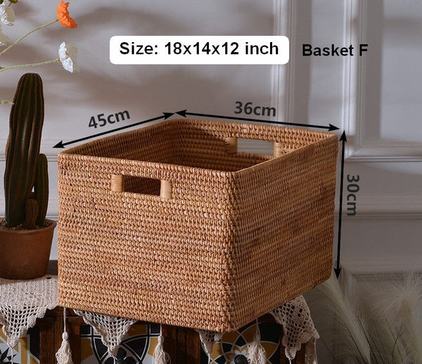Rectangular Storage Basket, Woven Storage Baskets, Rattan Storage Basket for Clothes, Storage Baskets for Bathroom, Kitchen Storage Basket-Grace Painting Crafts