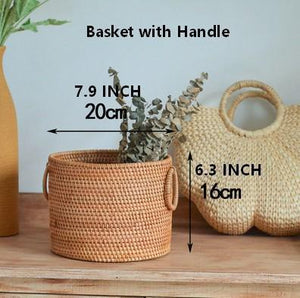 Small Rattan Storage Basket, Round Storage Basket, Woven Storage Basket, Kitchen Storage Baskets-Grace Painting Crafts