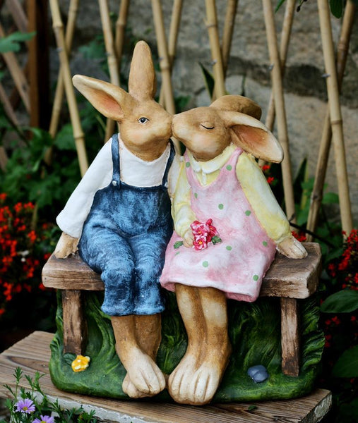 Large Bunny Rabbit Lovers Statue, Rabbit Kiss Statue for Wedding Gift, Garden Courtyard Ornaments, Villa Outdoor Decor Gardening Ideas-Grace Painting Crafts