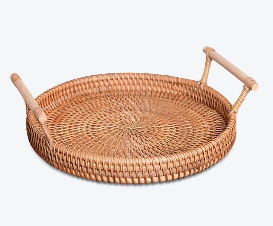 Small Rattan Storage Basket, Fruit Basket, Round Storage Basket with Handle, Kitchen Storage Baskets, Woven Storage Baskets-Grace Painting Crafts