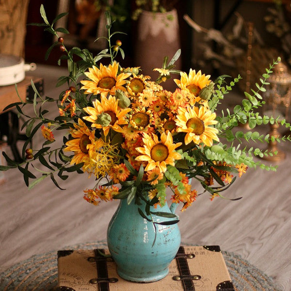 Large Bunch of Yellow Sunflowers, Unique Floral Arrangement for Home Decoration, Table Centerpiece, Real Touch Artificial Flowers for Living Room-Grace Painting Crafts